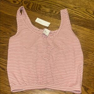 Striped Pink Sleeveless Fitted Crop Tank Top